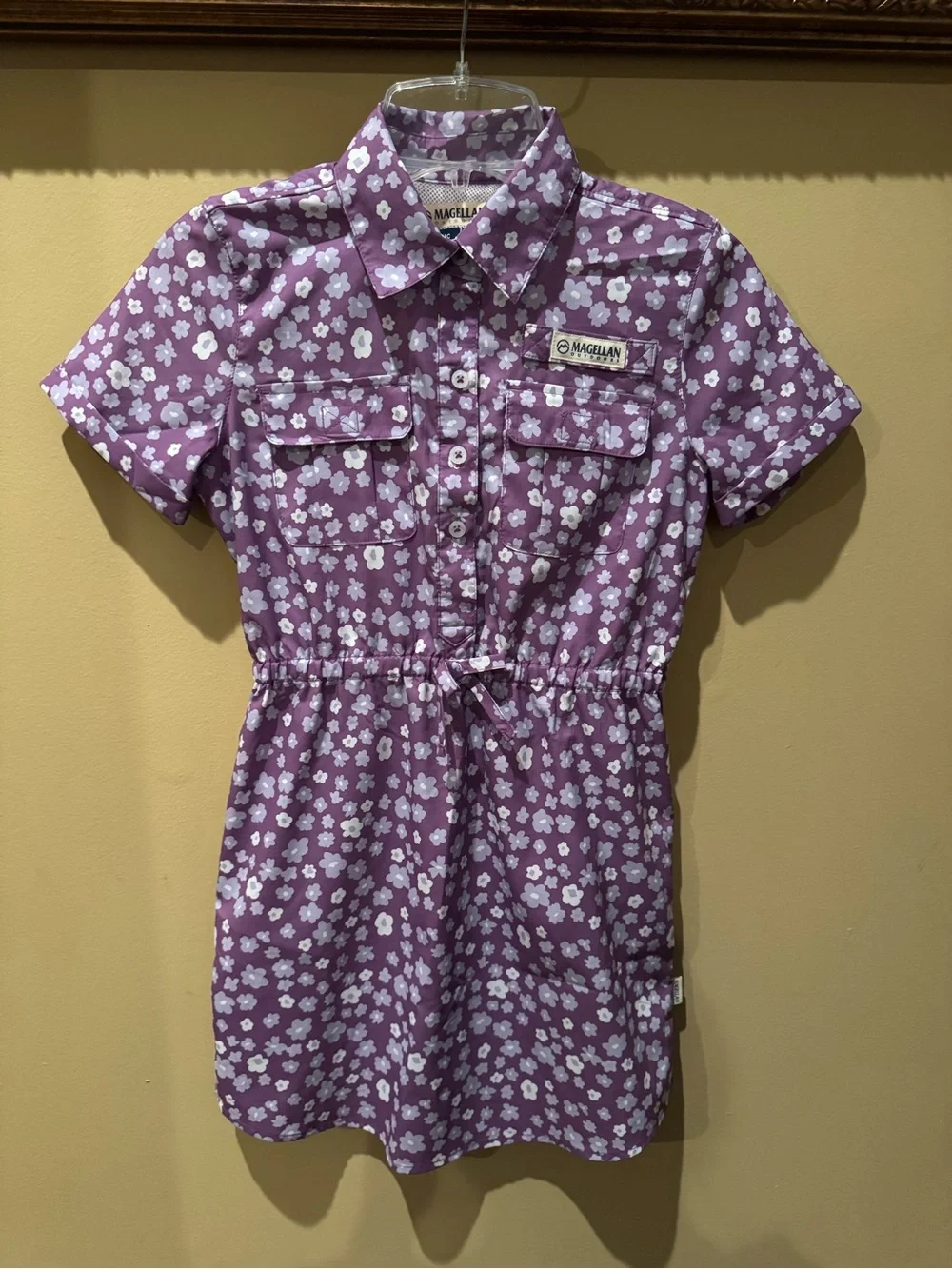 Magellan Outdoors Dress Girls M 8-10 Purple White Floral Vented Southern Summer